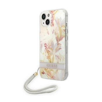 Guess Flower Cord - Etui ze smyczką iPhone 14 (fioletowy)