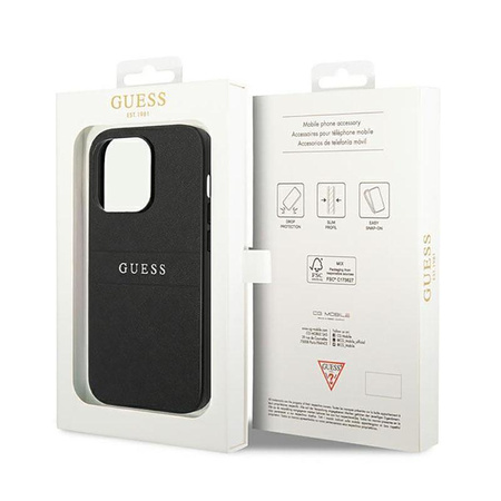 Guess Saffiano Metal Logo Stripes - Etui iPhone 14 Pro Max (czarny)