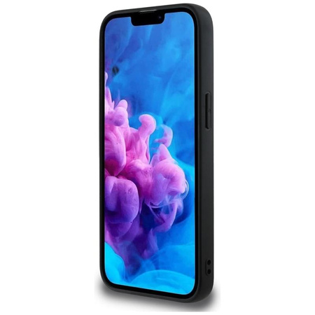 Guess Grained Hot Stamp Peony Triangle Logo MagSafe - Etui do iPhone 16e (czarny)