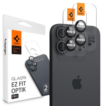 Spigen Optik Pro GLAS.TR EZ Fit Camera Protector 2-Pack - Szkło ochronne na obiektyw do iPhone 16 / 16 Plus (2 szt) (Czarny)