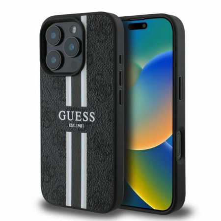 Guess 4G Printed Stripes MagSafe - Etui iPhone 16 Pro Max (czarny)