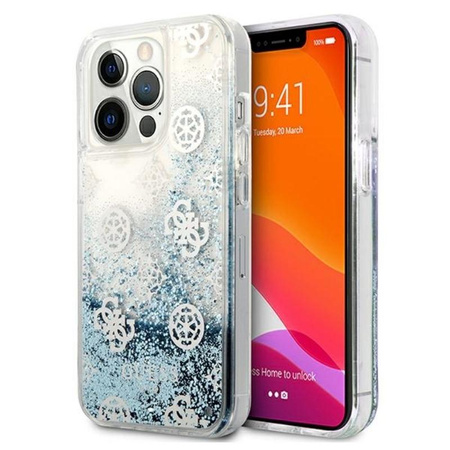 Guess Peony Liquid Glitter - Etui iPhone 13 Pro (niebieski)
