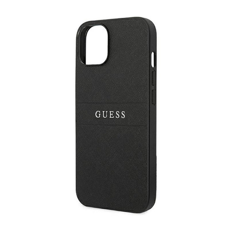 Guess Saffiano Metal Logo Stripes - Etui iPhone 14 (czarny)