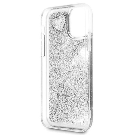 Guess Liquid Glitter Hearts - Etui iPhone 11 (srebrny)