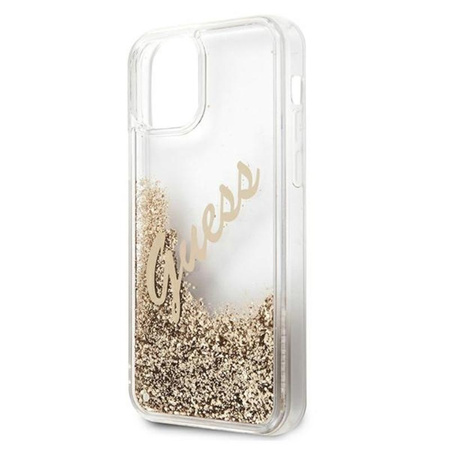 Guess Glitter Vintage Script - Etui iPhone 12 / iPhone 12 Pro (złoty)