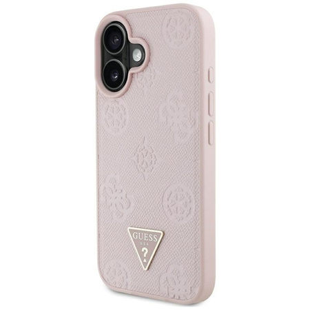 Guess Grained Hot Stamp Peony Triangle Logo MagSafe - Etui do iPhone 16 (różowy)