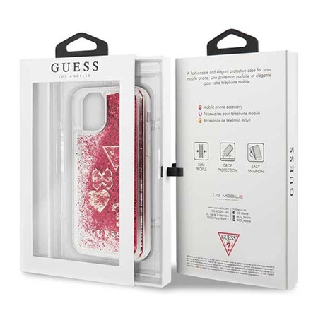 Guess Liquid Glitter Hearts - Etui iPhone 11 Pro (malinowy)