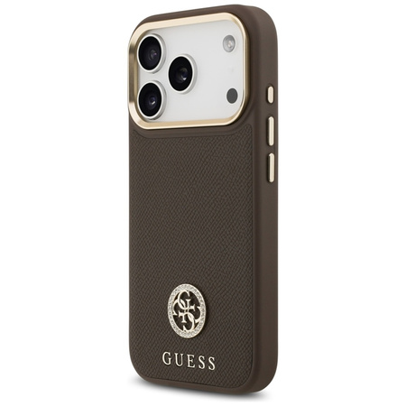 Guess Grained Strass Logo MagSafe - Etui iPhone 17 Pro (brązowy)