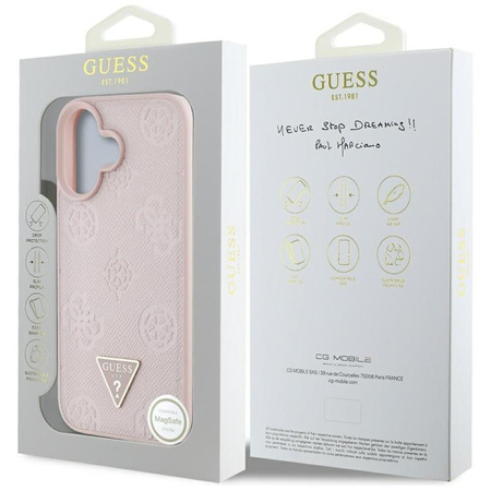 Guess Grained Hot Stamp Peony Triangle Logo MagSafe - Etui do iPhone 16 (różowy)