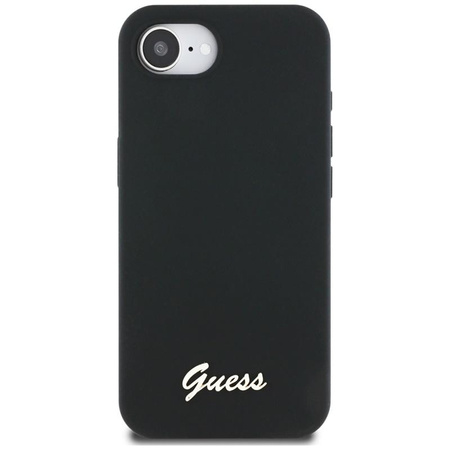 Guess Silicone Script Metal Logo MagSafe - Etui do iPhone 16e (czarny)