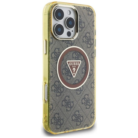 Guess IML Metal Glitter 4G Circle Triangle MagSafe - Etui do iPhone 16 Pro Max (brązowy)