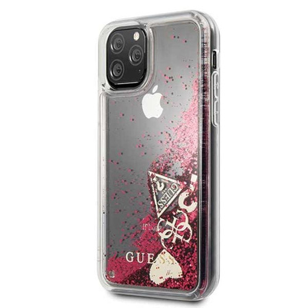 Guess Liquid Glitter Hearts - Etui iPhone 11 Pro (malinowy)