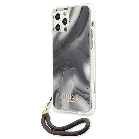 Guess Marble with cord - Etui iPhone 12 / iPhone 12 Pro (szary)