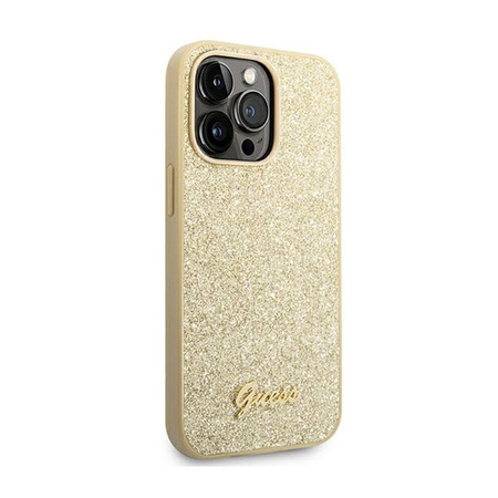 Guess Glitter Flakes Metal Logo Case – Etui iPhone 14 Pro Max (złoty)