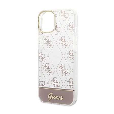Guess 4G Stripe Script Logo Electroplated Pattern – Etui iPhone 14 Plus (różowy)