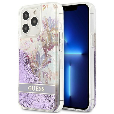 Guess Liquid Glitter Flower – Etui iPhone 13 Pro Max (fioletowy)