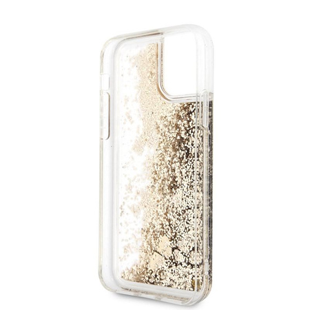 Guess Liquid Glitter Hearts - Etui iPhone 11 Pro Max (złoty/czerwony)