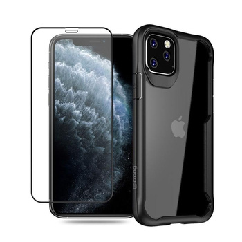 Crong Hybrid Clear Cover - Zestaw etui iPhone 11 Pro (czarny) + szkło hybrydowe 9H