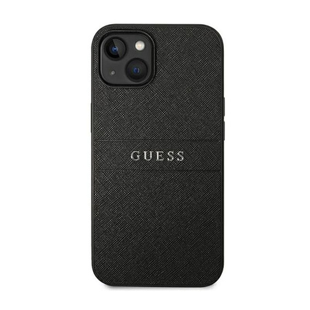 Guess Saffiano Metal Logo Stripes - Etui iPhone 14 (czarny)