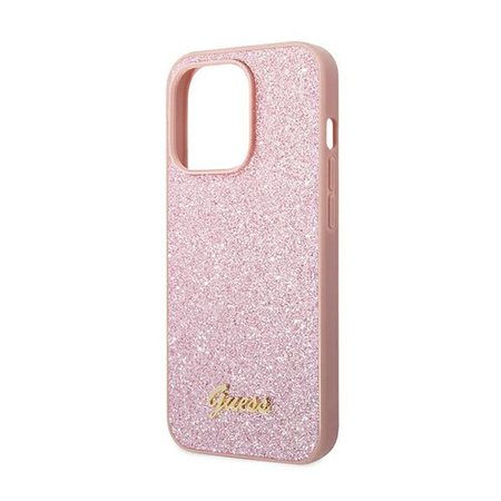 Guess Glitter Flakes Metal Logo Case – Etui iPhone 14 Pro (różowy)