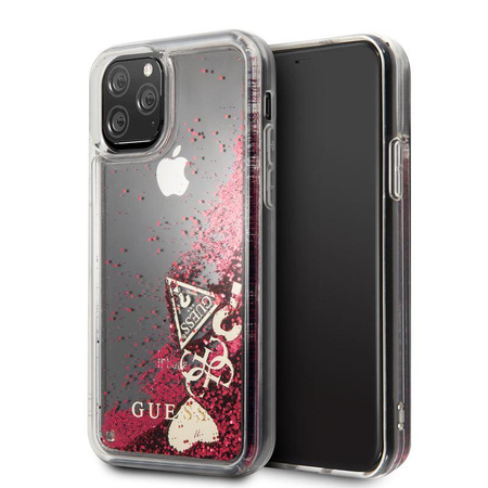 Guess Liquid Glitter Hearts - Etui iPhone 11 Pro (malinowy)