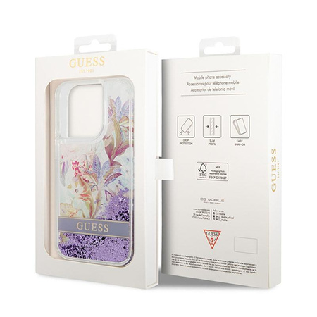 Guess Liquid Glitter Flower – Etui iPhone 14 Pro Max (fioletowy)