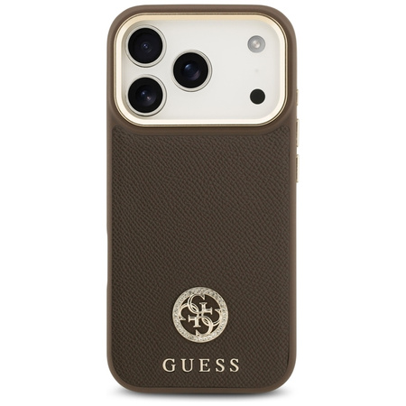 Guess Grained Strass Logo MagSafe - Etui iPhone 17 Pro (brązowy)