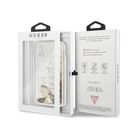 Guess Liquid Glitter Charms - Etui iPhone Xs / X (złoty)
