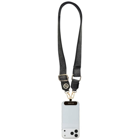 Guess Universal Crossbody Strap 4G Tether Patch Strass Metal Logo - Uniwersalny pasek / smycz do telefonu (czarny)