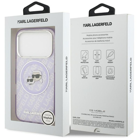 Karl Lagerfeld IML Glitter Karl & Choupette Heads Logo MagSafe - Etui iPhone 17 Pro (fioletowy)
