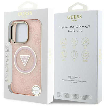 Guess IML Metal Glitter 4G Circle Triangle MagSafe - Etui do iPhone 16 Pro (różowy)