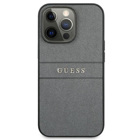 Guess Saffiano Metal Logo Stripes - Etui iPhone 13 Pro Max (szary)