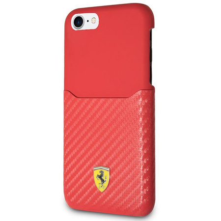 Ferrari Carbon Hard Case - Etui iPhone 8 / 7 z kieszenią na kartę (czerwony)