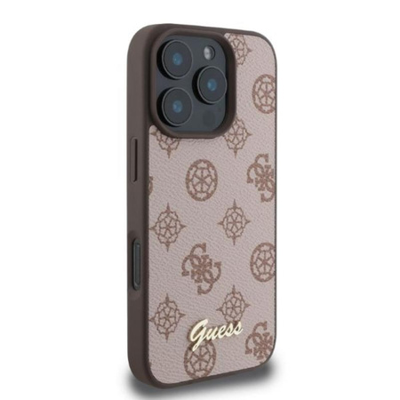 Guess Peony Script MagSafe - Etui iPhone 16 Pro (brązowy)