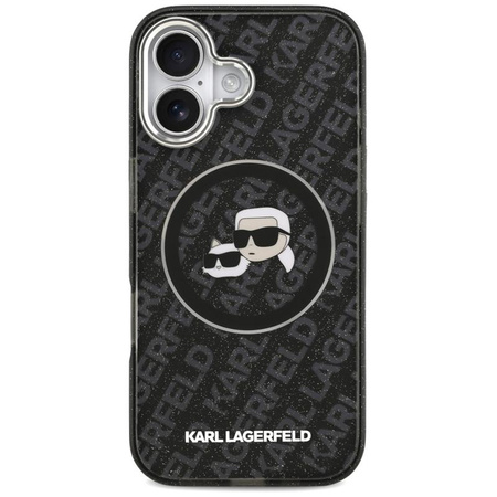 Karl Lagerfeld IML Glitter Karl & Choupette Heads Logo MagSafe - Etui iPhone 17 (czarny)