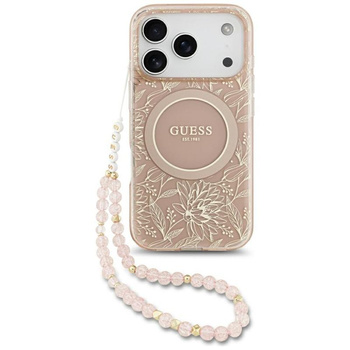 Guess IML Flowers Electro Pearl Strap MagSafe - Etui iPhone 17 Pro (różowy)