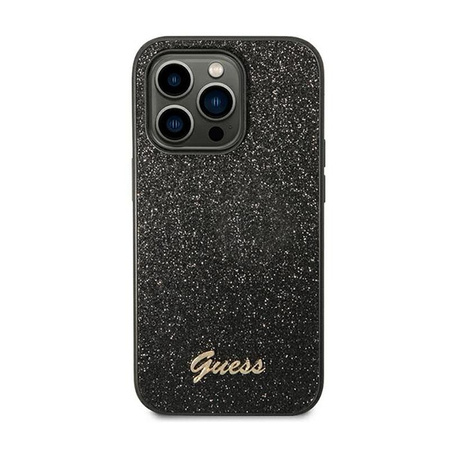 Guess Glitter Flakes Metal Logo Case – Etui iPhone 14 Pro (czarny)