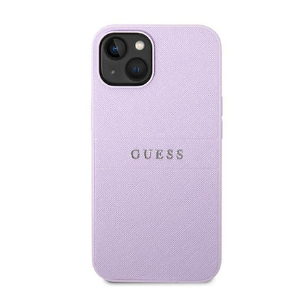 Guess Saffiano Metal Logo Stripes - Etui iPhone 14 Plus (liliowy)