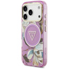 Guess IML Glitter Flowers Triangle MagSafe - Etui iPhone 17 Pro (fioletowy)