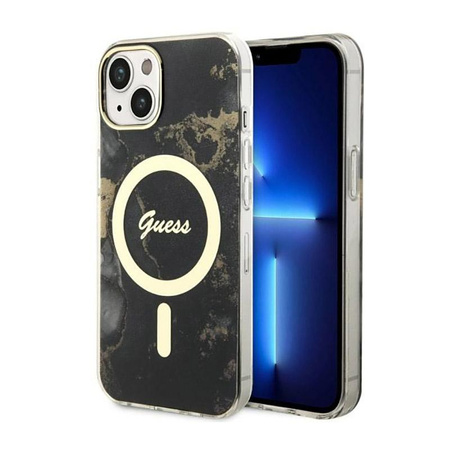 Guess Golden Marble MagSafe - Etui iPhone 14 Plus (Czarny)