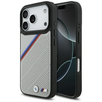 BMW M Tricolor Metal Logo MagSafe - Etui iPhone 17 Pro (szary)