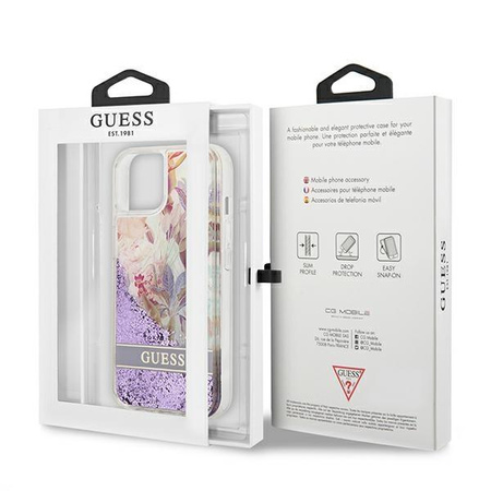 Guess Liquid Glitter Flower – Etui iPhone 13 fioletowy)