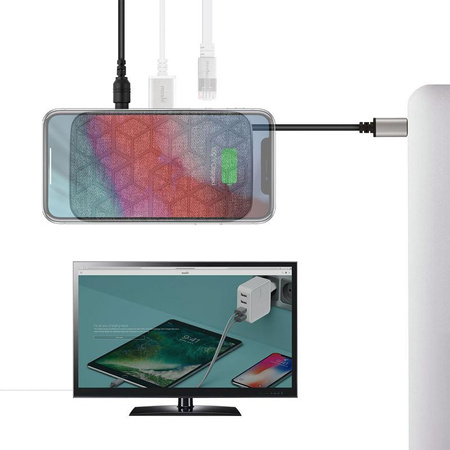 Moshi Symbus Q - Hub USB-C + ładowarka bezprzewodowa indukcyjna Qi do iPhone i Android (Gray)