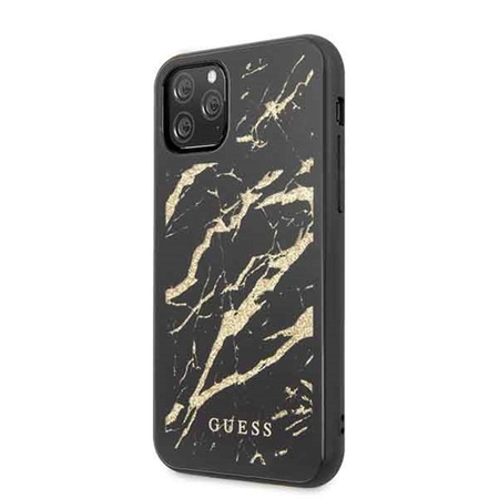 Guess Marble Glass Gold Glitter - Etui iPhone 11 Pro (czarny)
