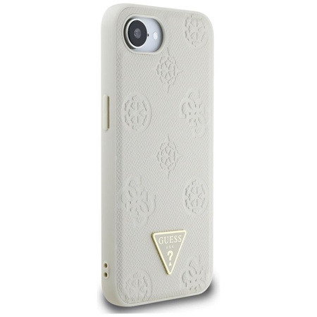 Guess Grained Hot Stamp Peony Triangle Logo MagSafe - Etui do iPhone 16e (beżowy)