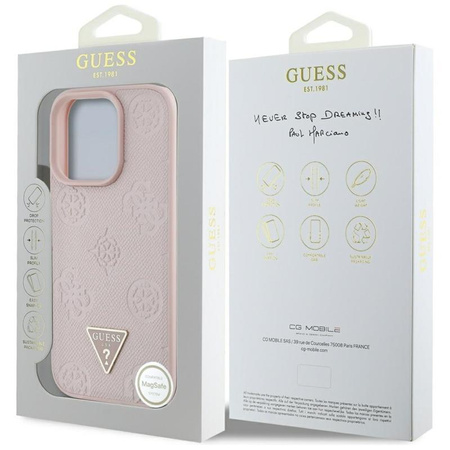 Guess Grained Hot Stamp Peony Triangle Logo MagSafe - Etui do iPhone 16 Pro (różowy)
