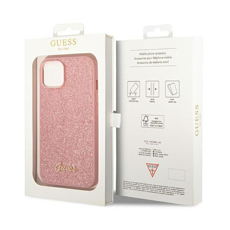 Guess Glitter Flakes Metal Logo Case – Etui iPhone 14 Plus (różowy)