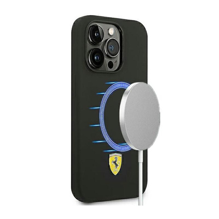 Ferrari Liquid Silicone Case Metal Logo MagSafe – Etui iPhone 14 Pro (Czarny)