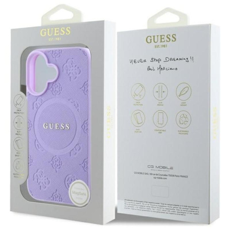 Guess Saffiano Peony Classic Logo MagSafe - Etui iPhone 16 (fioletowy)