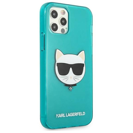 Karl Lagerfeld Choupette Head - Etui iPhone 12 / iPhone 12 Pro (fluo niebieski)